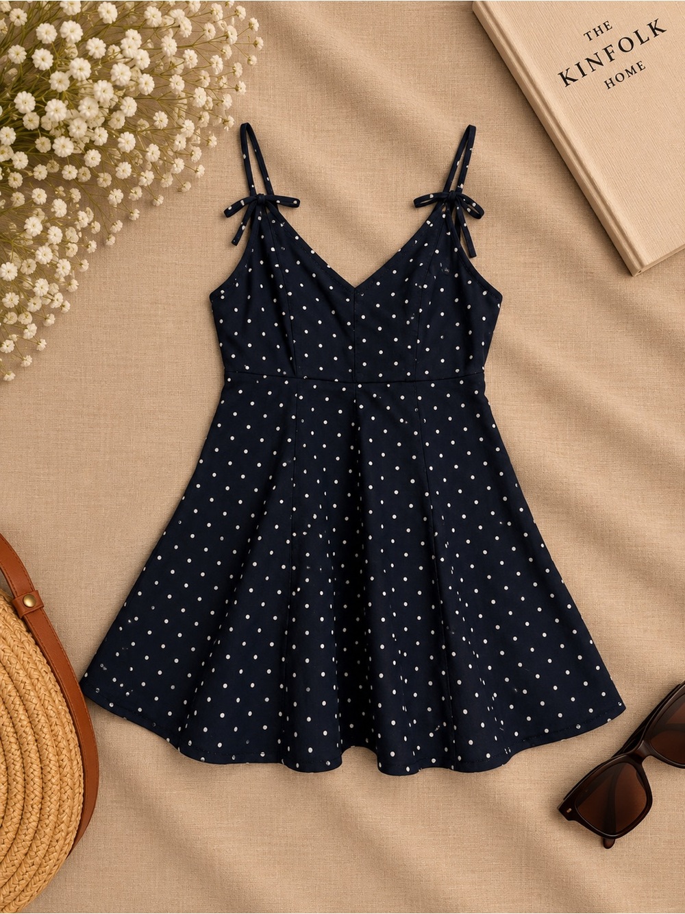 NWT Altar'd State Navy Polka Dot Tie-Strap Sundress